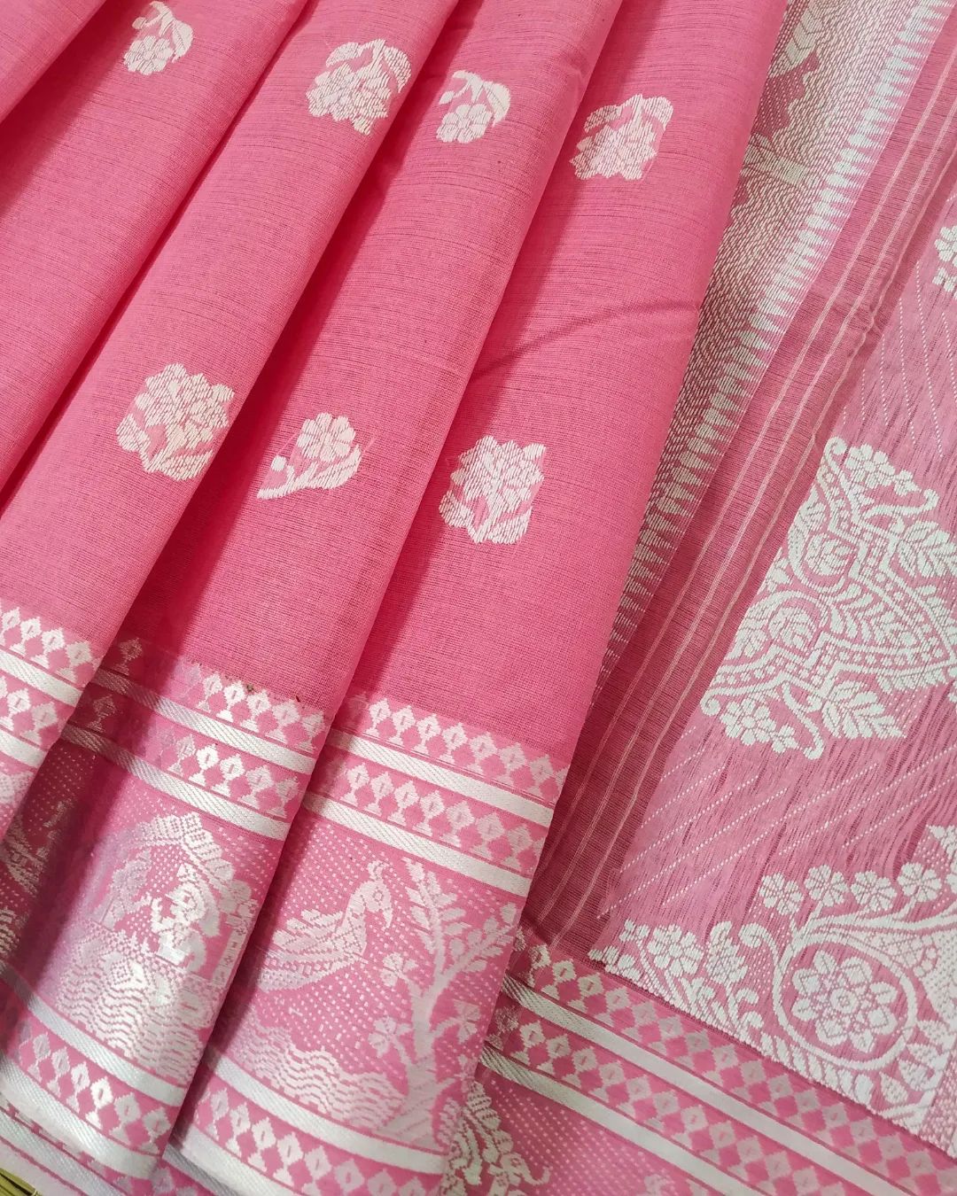 Pink Cotton Handloom Woven Baluchari Saree