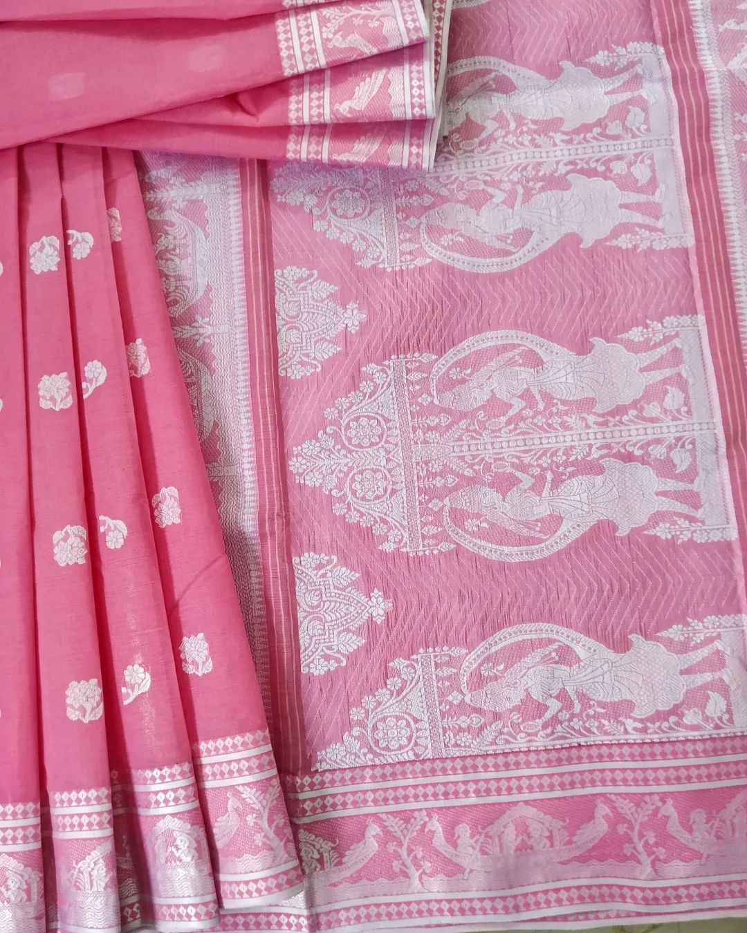 Pink Cotton Handloom Woven Baluchari Saree