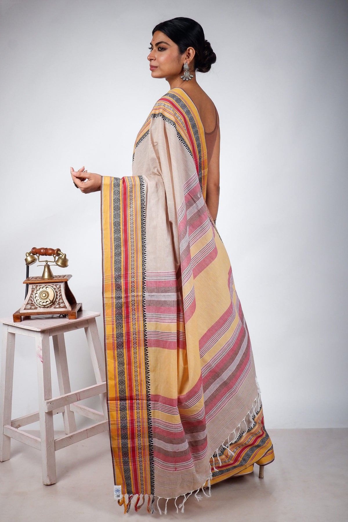 Peanut Begampuri Cotton Saree with Woven Borders