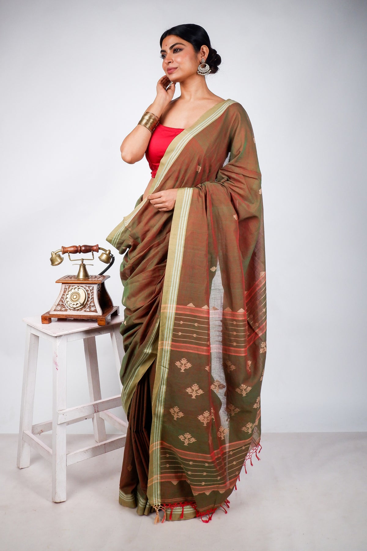 Red Green Dual Color Cotton Jamdani