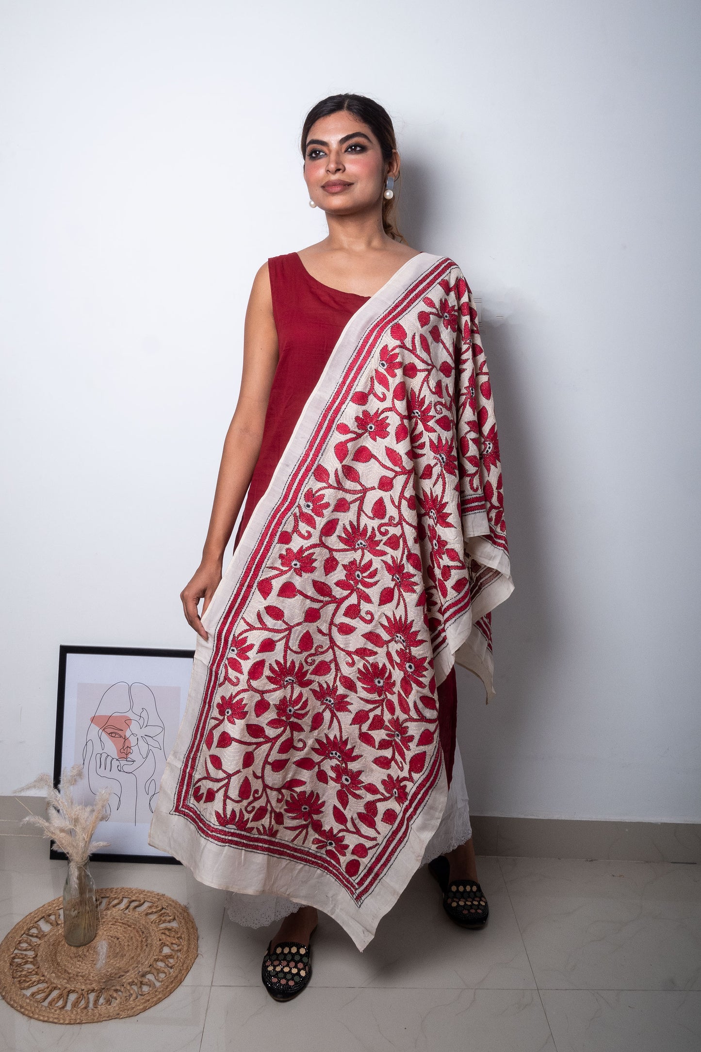 Red Tussar Silk Stoles/Dupatta