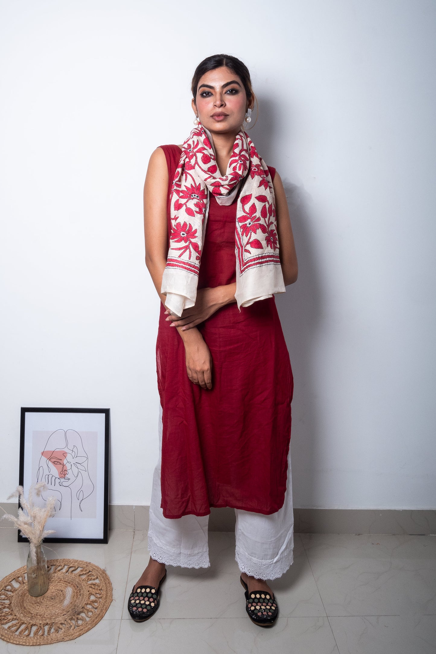 Red Tussar Silk Stoles/Dupatta