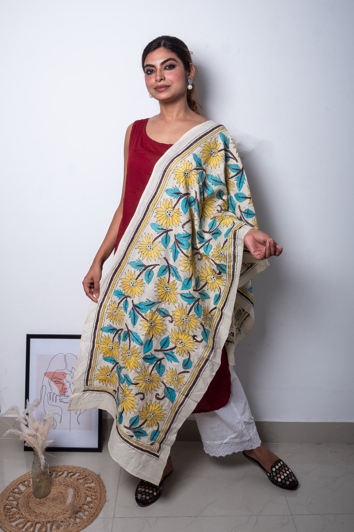 Sunflower Tussar Silk Stoles/Dupatta