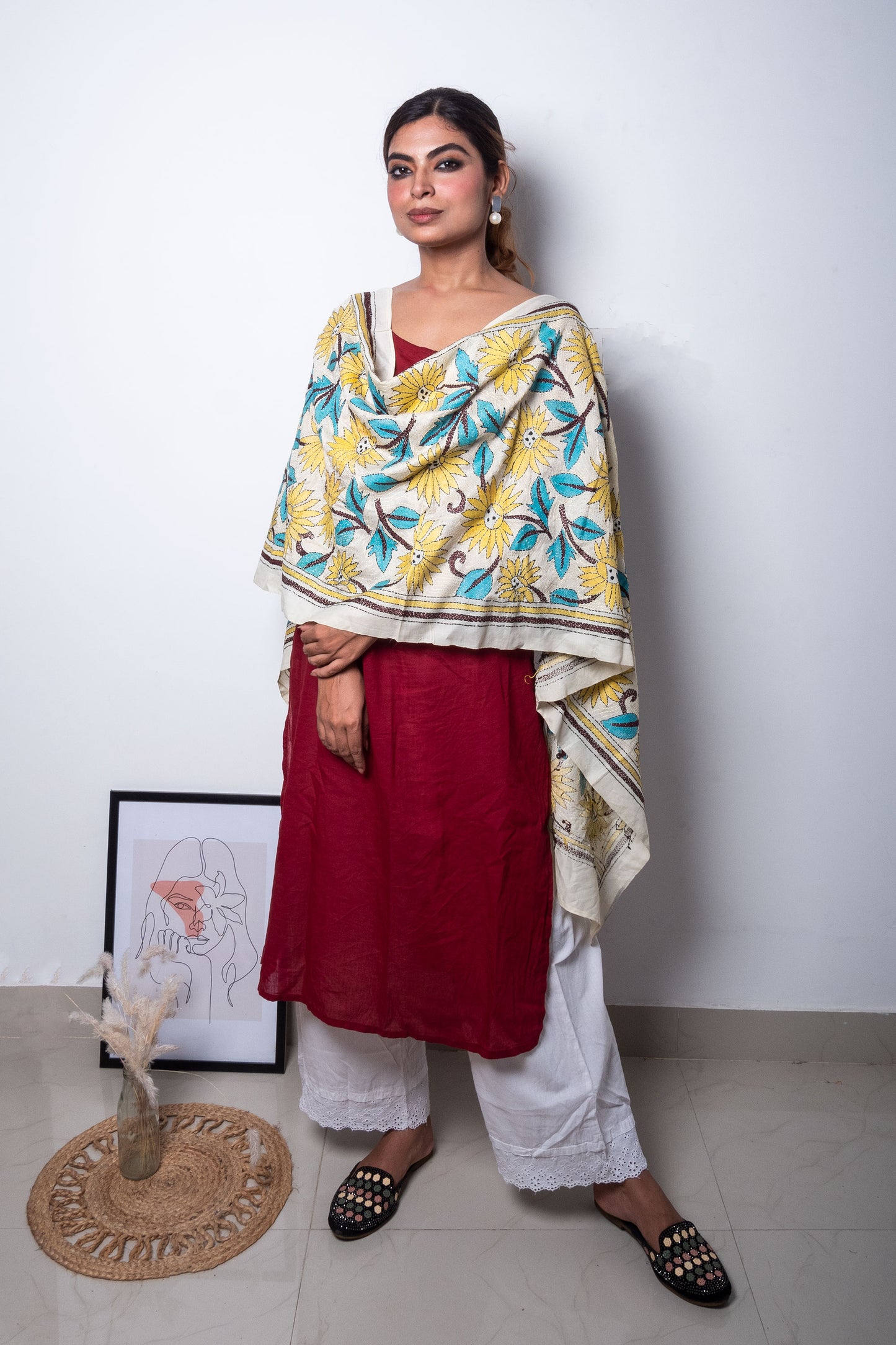 Sunflower Tussar Silk Stoles/Dupatta