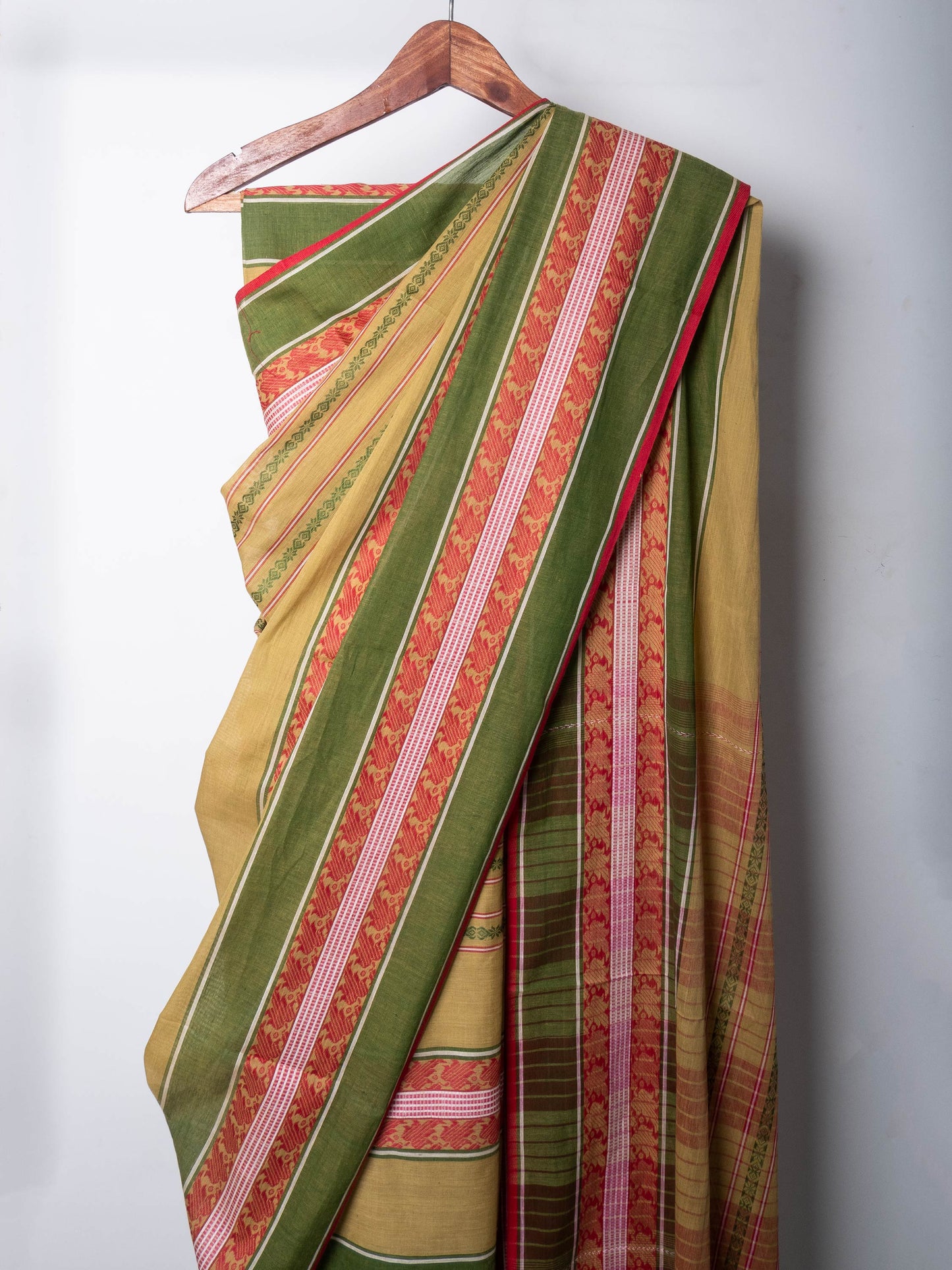 Green Dhaniakhali Soft Cotton Woven Saree