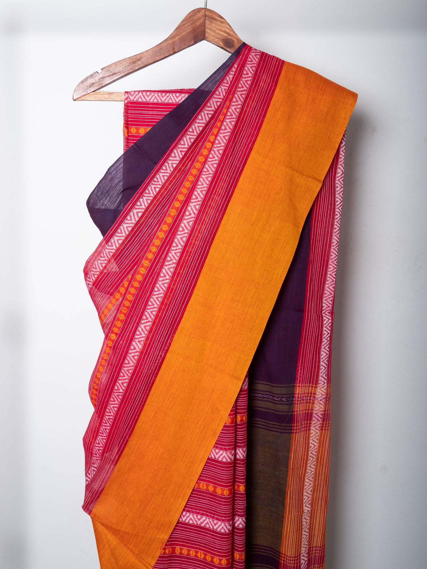Red Dhaniakhali Cotton Ari Woven Saree with Ganga Jamuna Borders