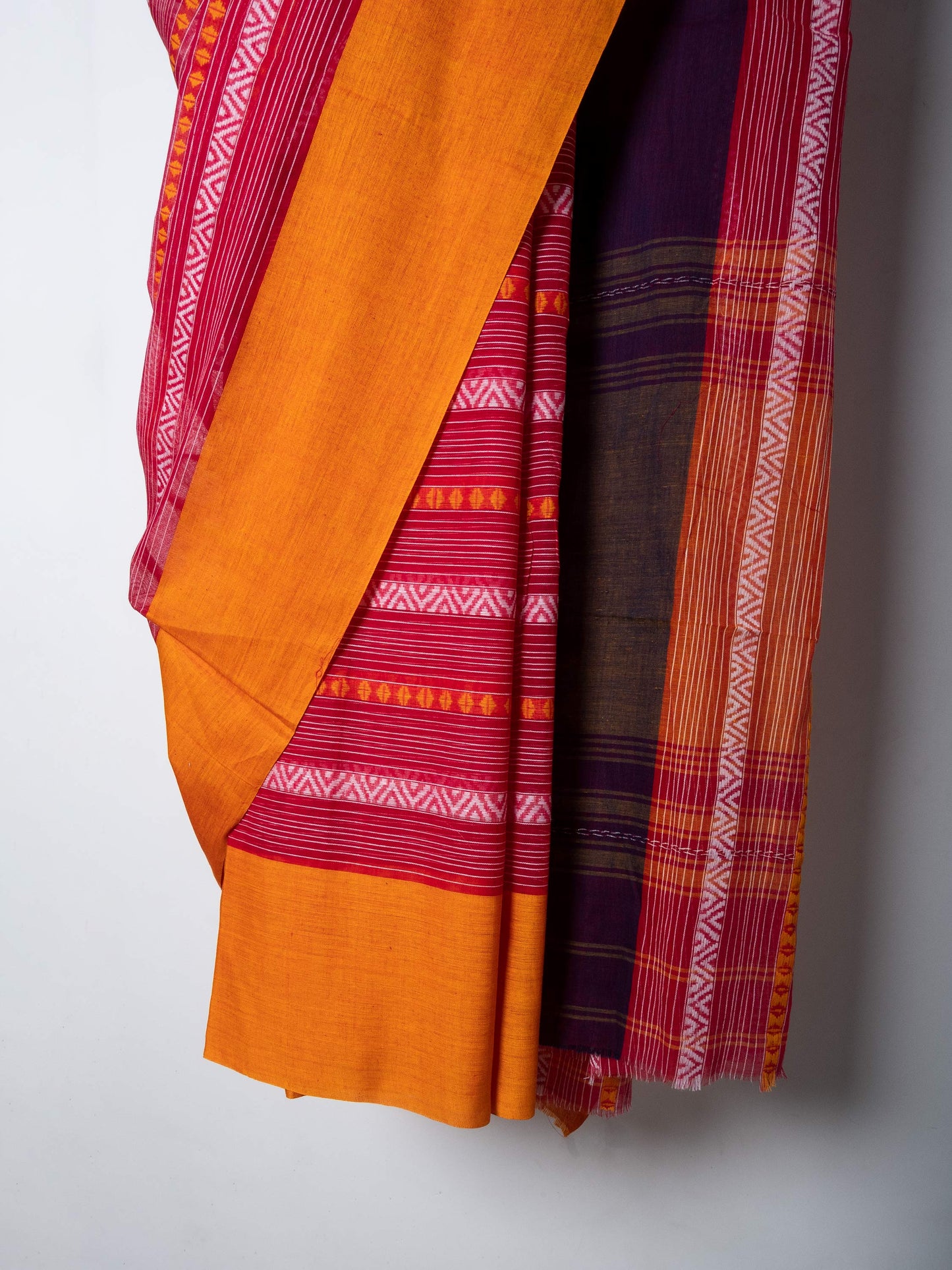 Red Dhaniakhali Cotton Ari Woven Saree with Ganga Jamuna Borders