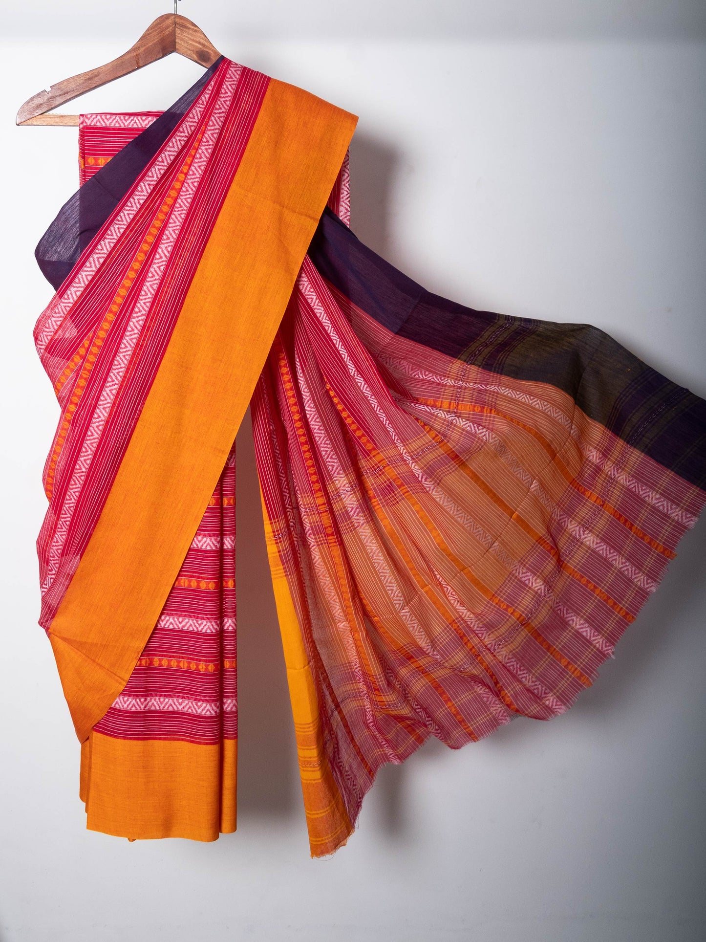 Red Dhaniakhali Cotton Ari Woven Saree with Ganga Jamuna Borders