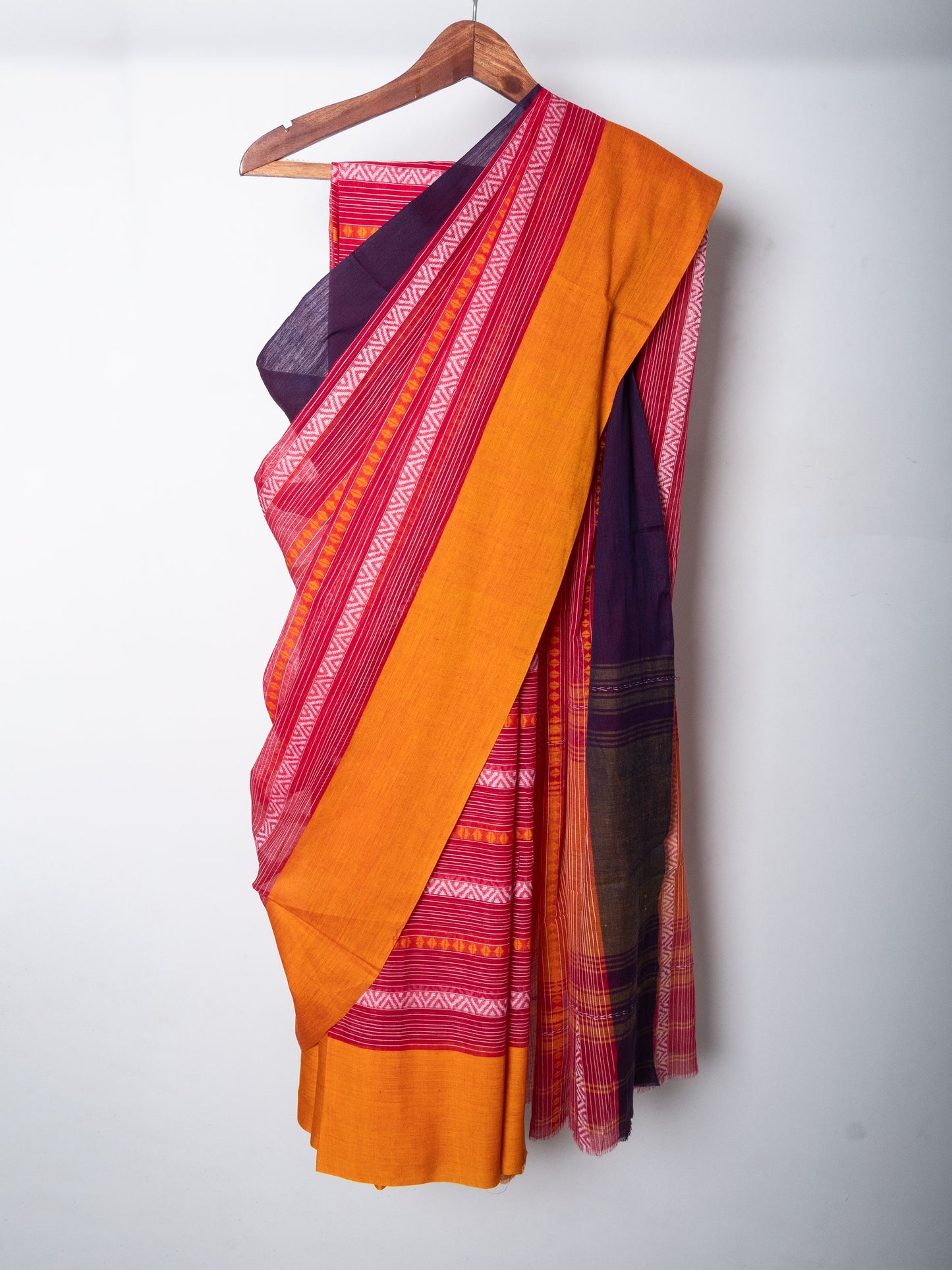 Red Dhaniakhali Cotton Ari Woven Saree with Ganga Jamuna Borders