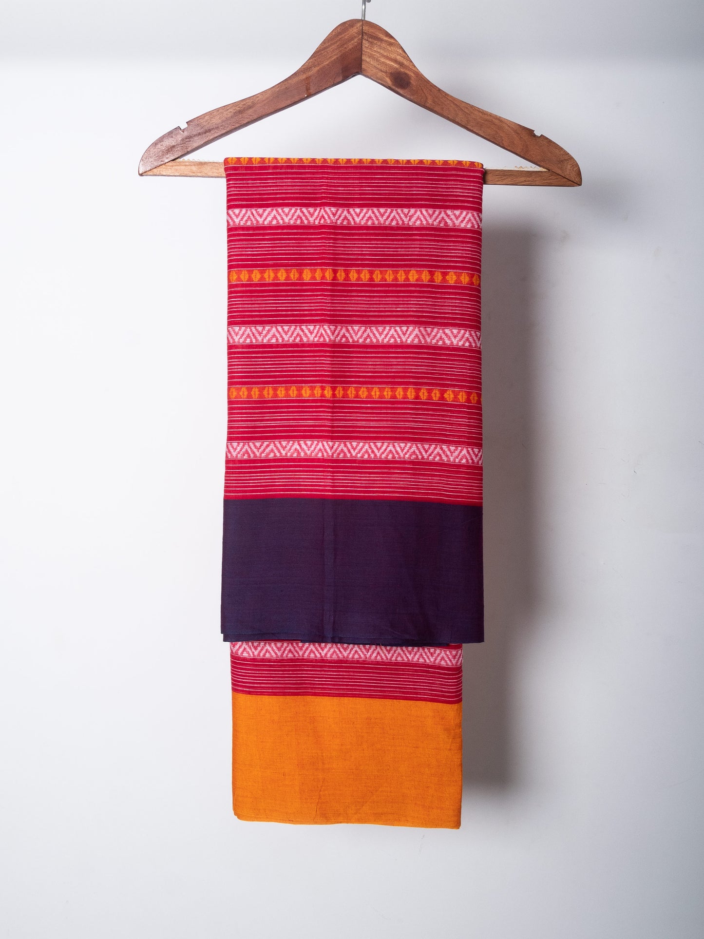 Red Dhaniakhali Cotton Ari Woven Saree with Ganga Jamuna Borders