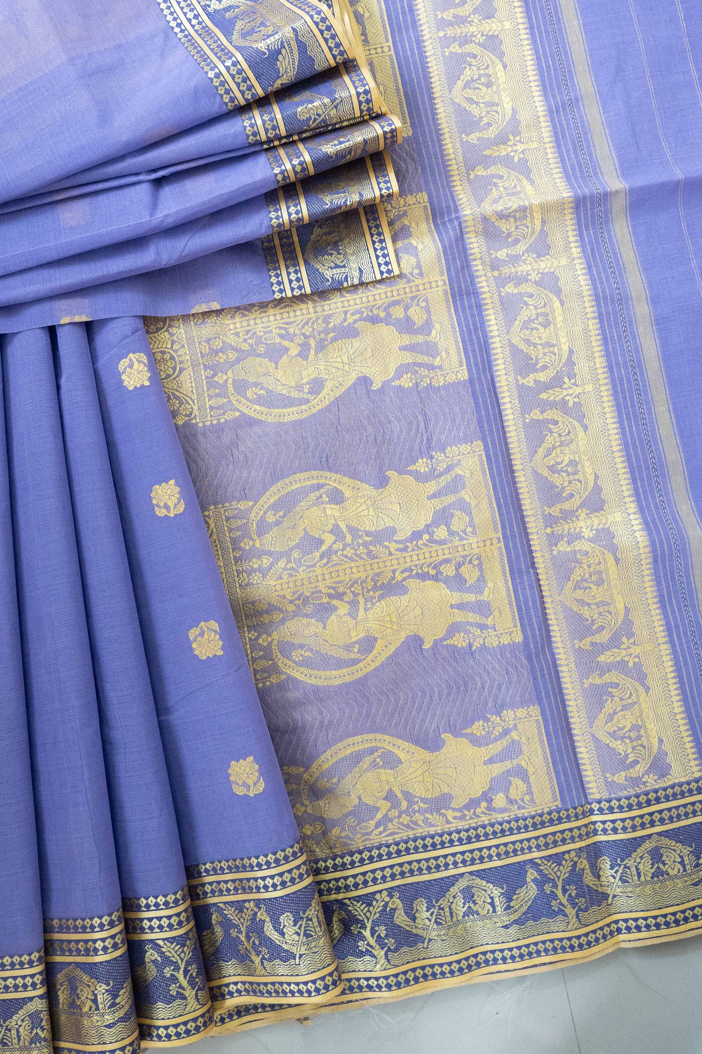 Purple Cotton Handloom Woven Baluchari Saree with Blue Border