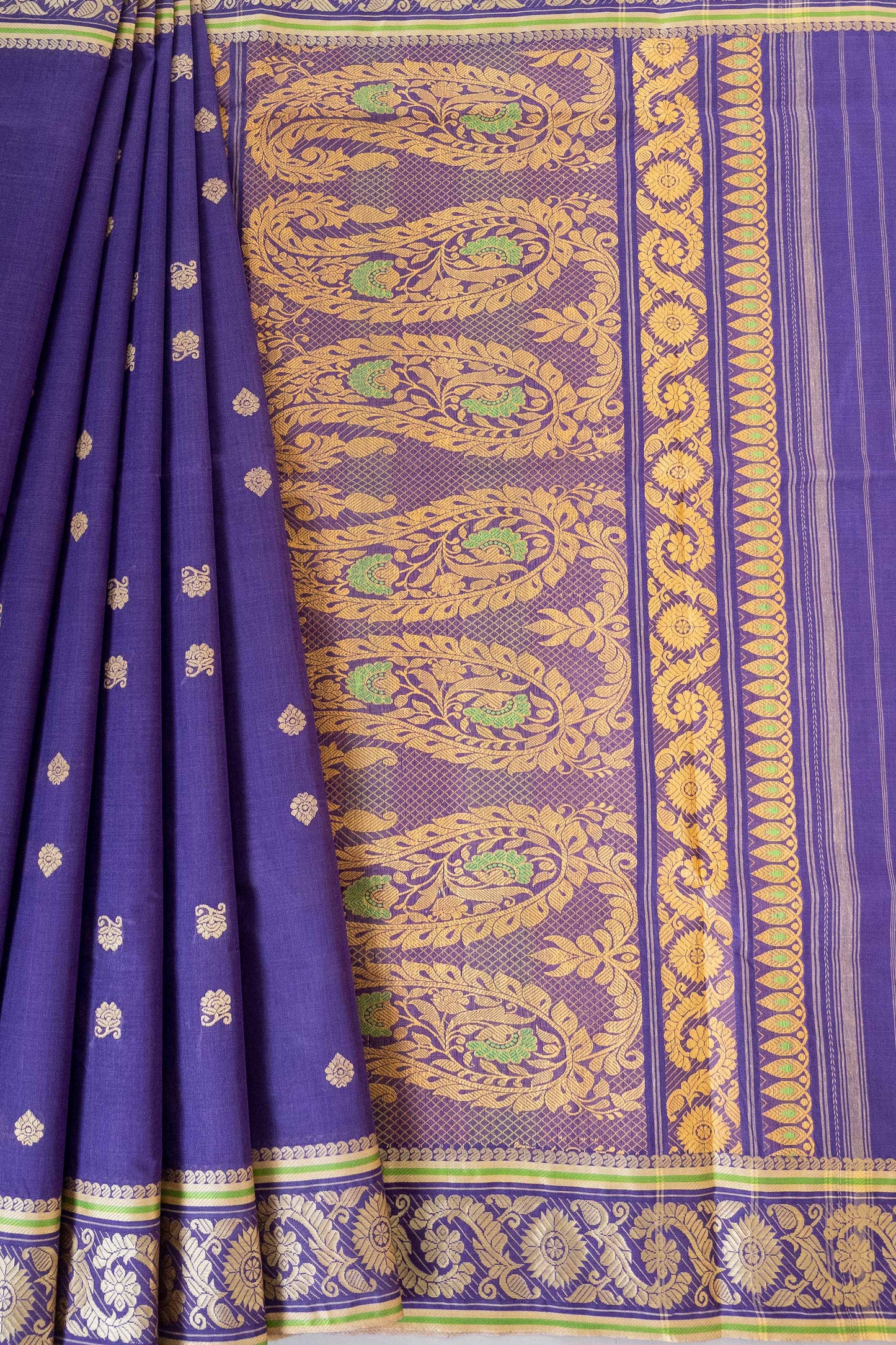 Bluish Purple Cotton Handloom Woven Baluchari Saree
