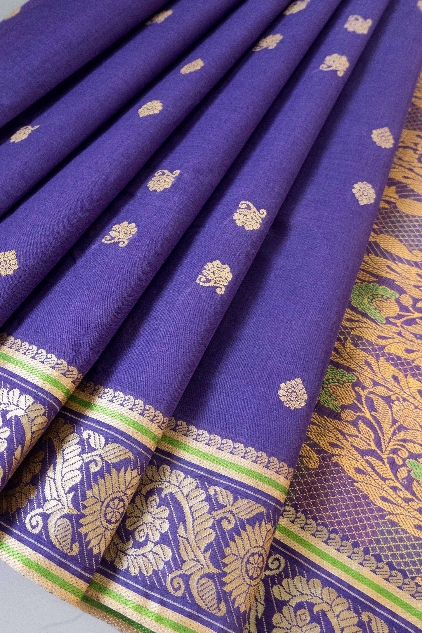 Bluish Purple Cotton Handloom Woven Baluchari Saree