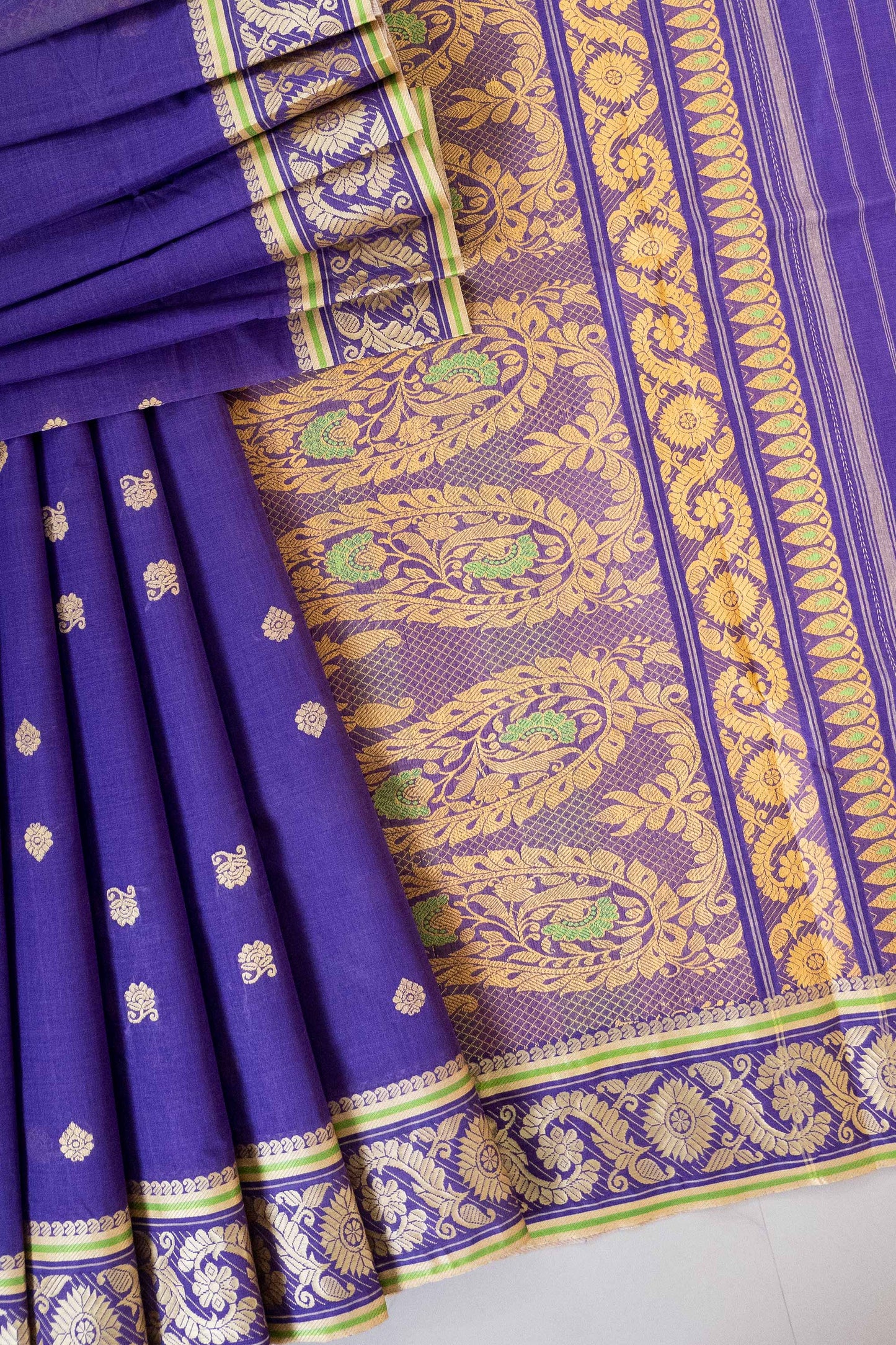 Bluish Purple Cotton Handloom Woven Baluchari Saree