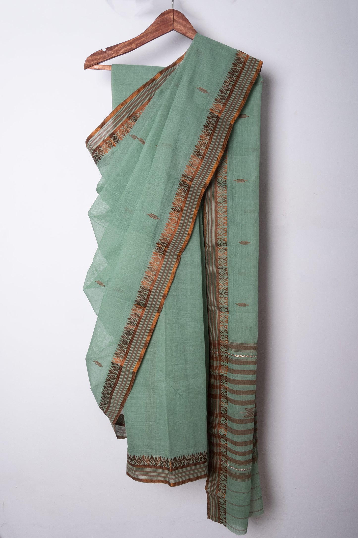 Mint Dhaniakhali Cotton Handloom Saree with Woven Borders