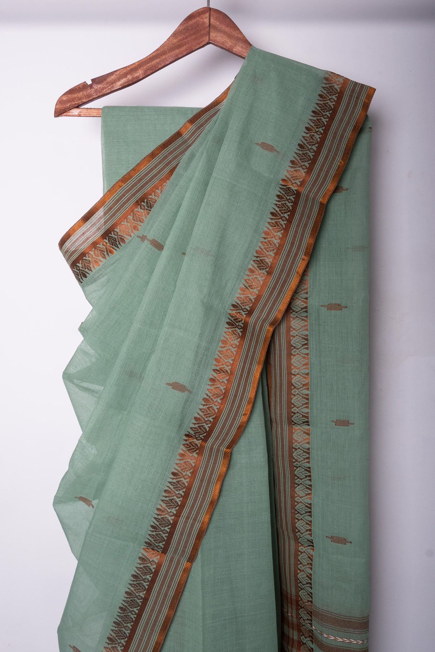 Mint Dhaniakhali Cotton Handloom Saree with Woven Borders