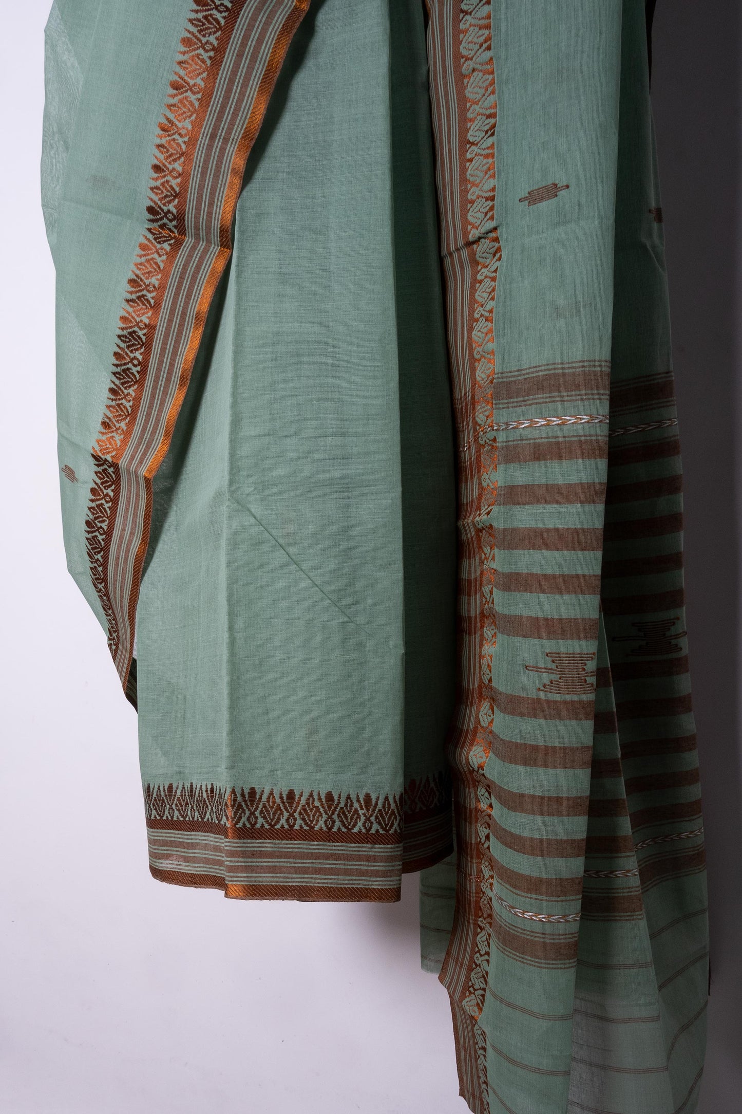Mint Dhaniakhali Cotton Handloom Saree with Woven Borders