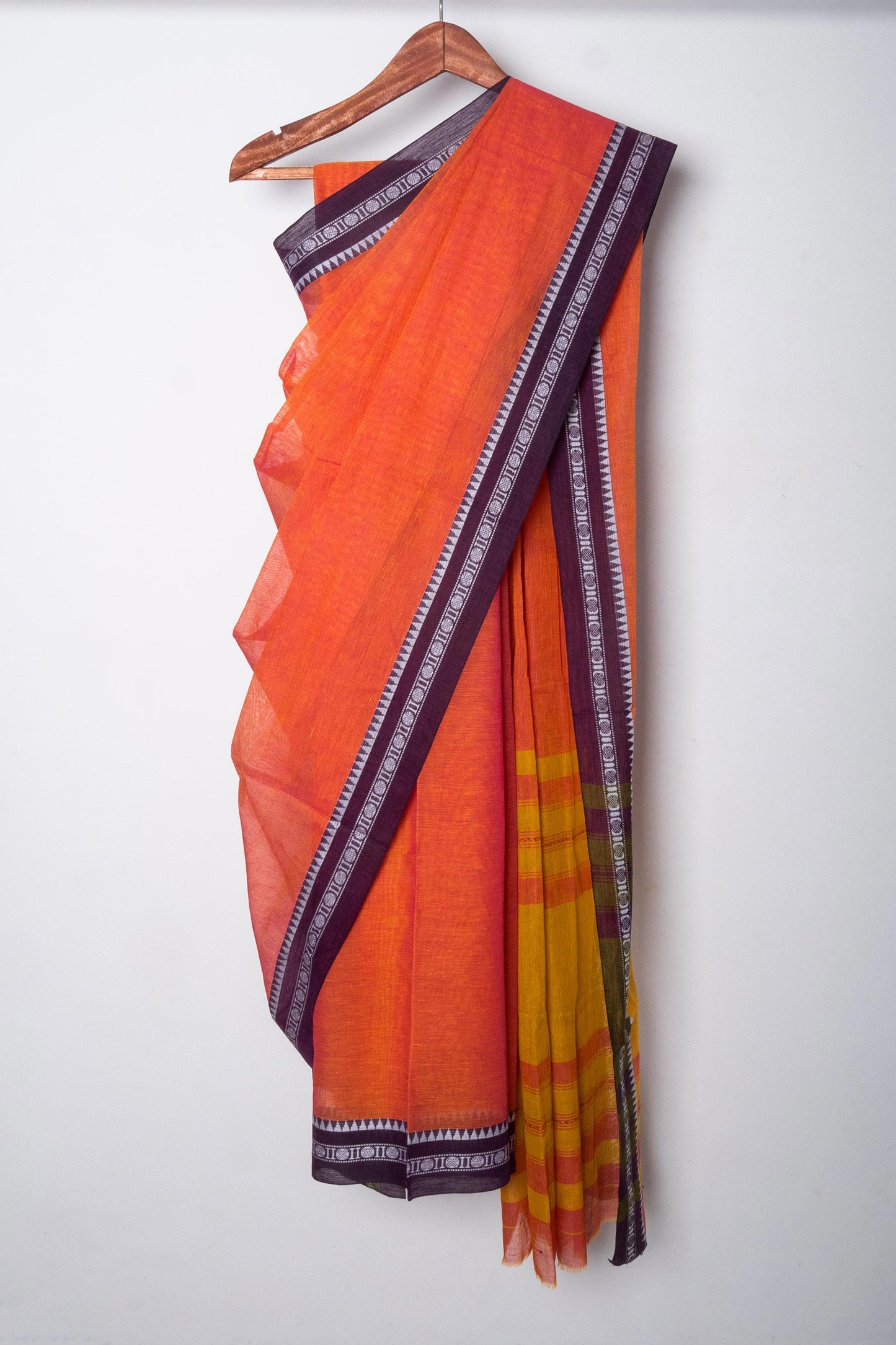 Sunrise Orange Dhaniakhali Soft Cotton Saree with Woven Rudraksh Borders
