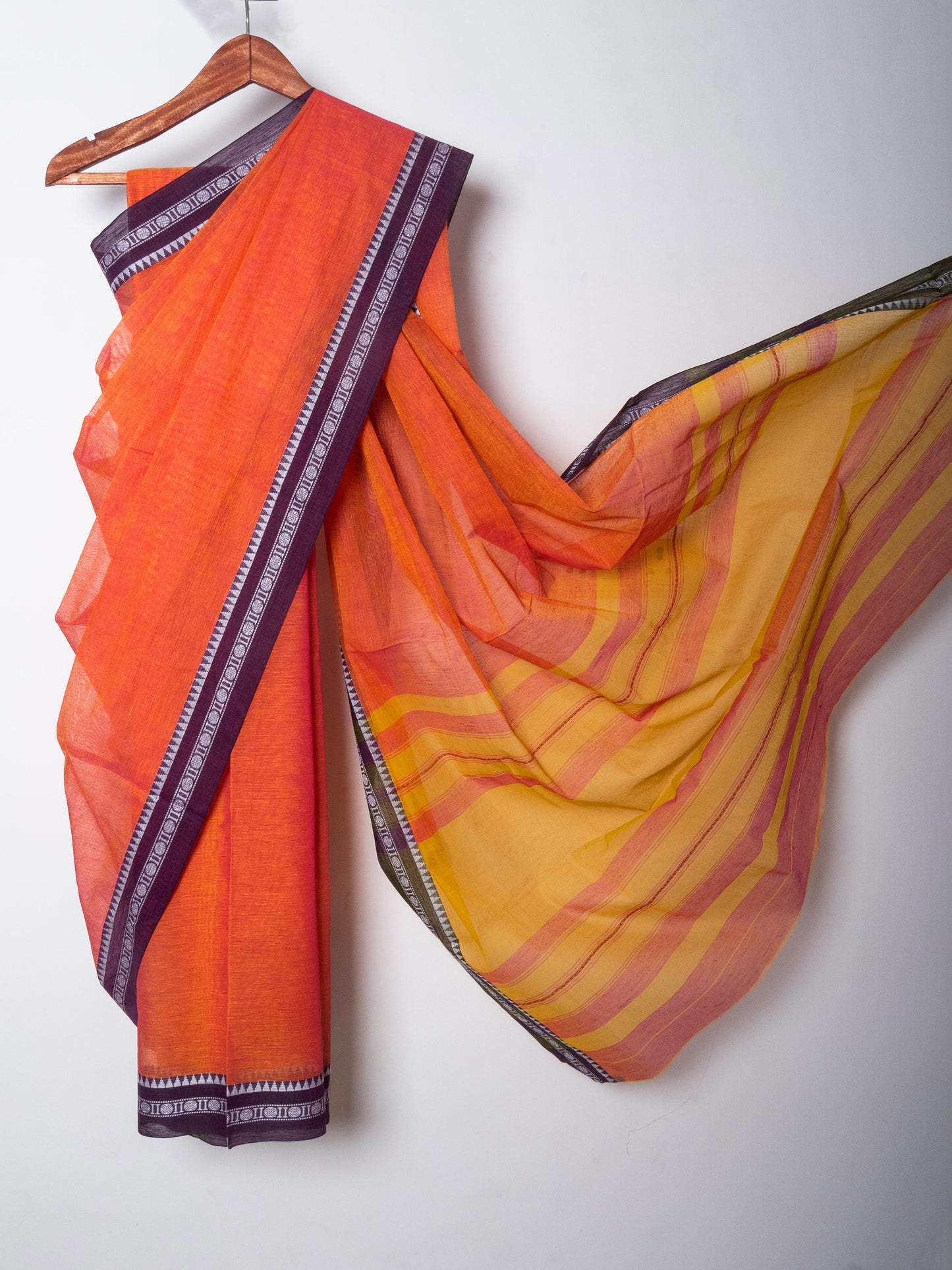 Sunrise Orange Dhaniakhali Soft Cotton Saree with Woven Rudraksh Borders