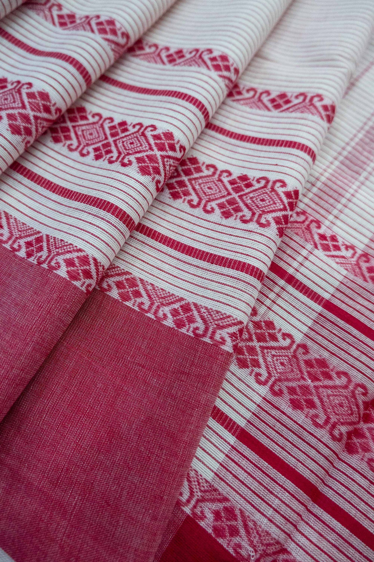 Lal Paar Stripe Cotton Saree with Woven Borders