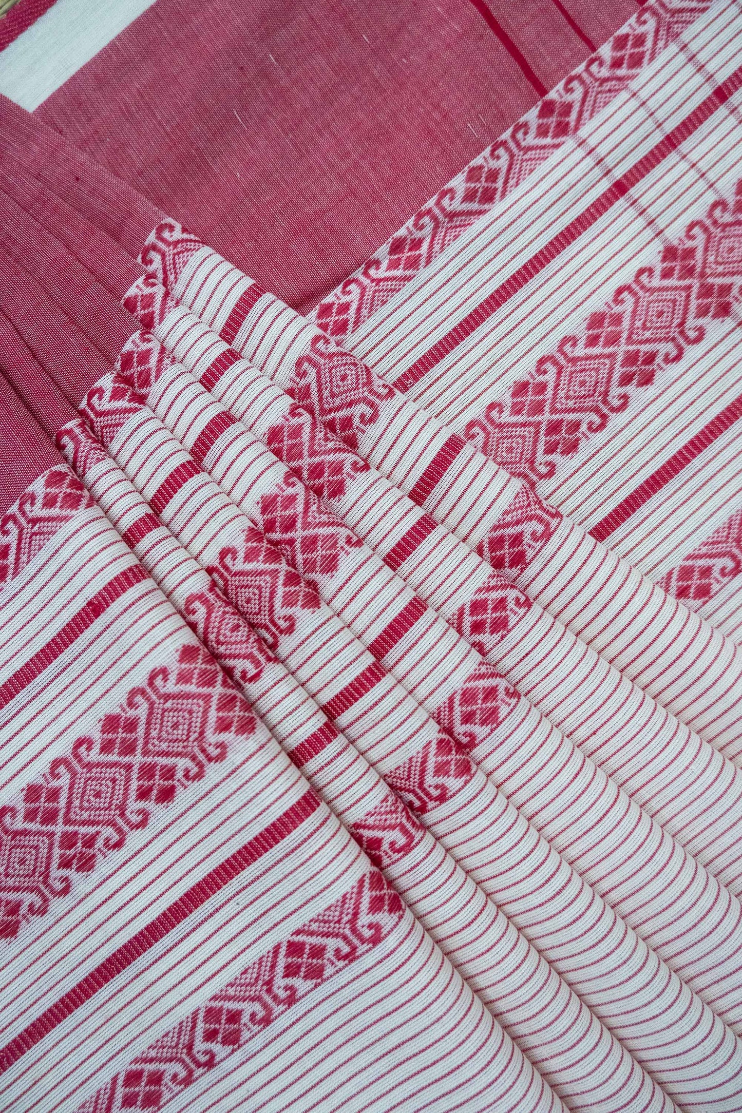Lal Paar Stripe Cotton Saree with Woven Borders