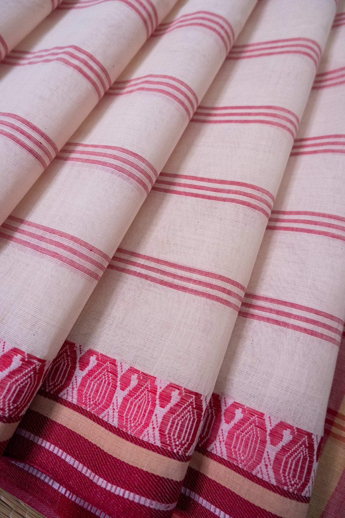 Lal Paar Stripe Cotton Saree with Kolka Border