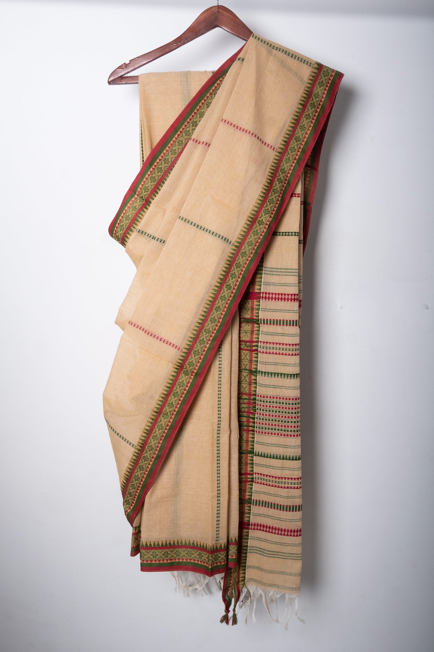 Beige Begumpuri Cotton Handloom Saree with Woven Borders