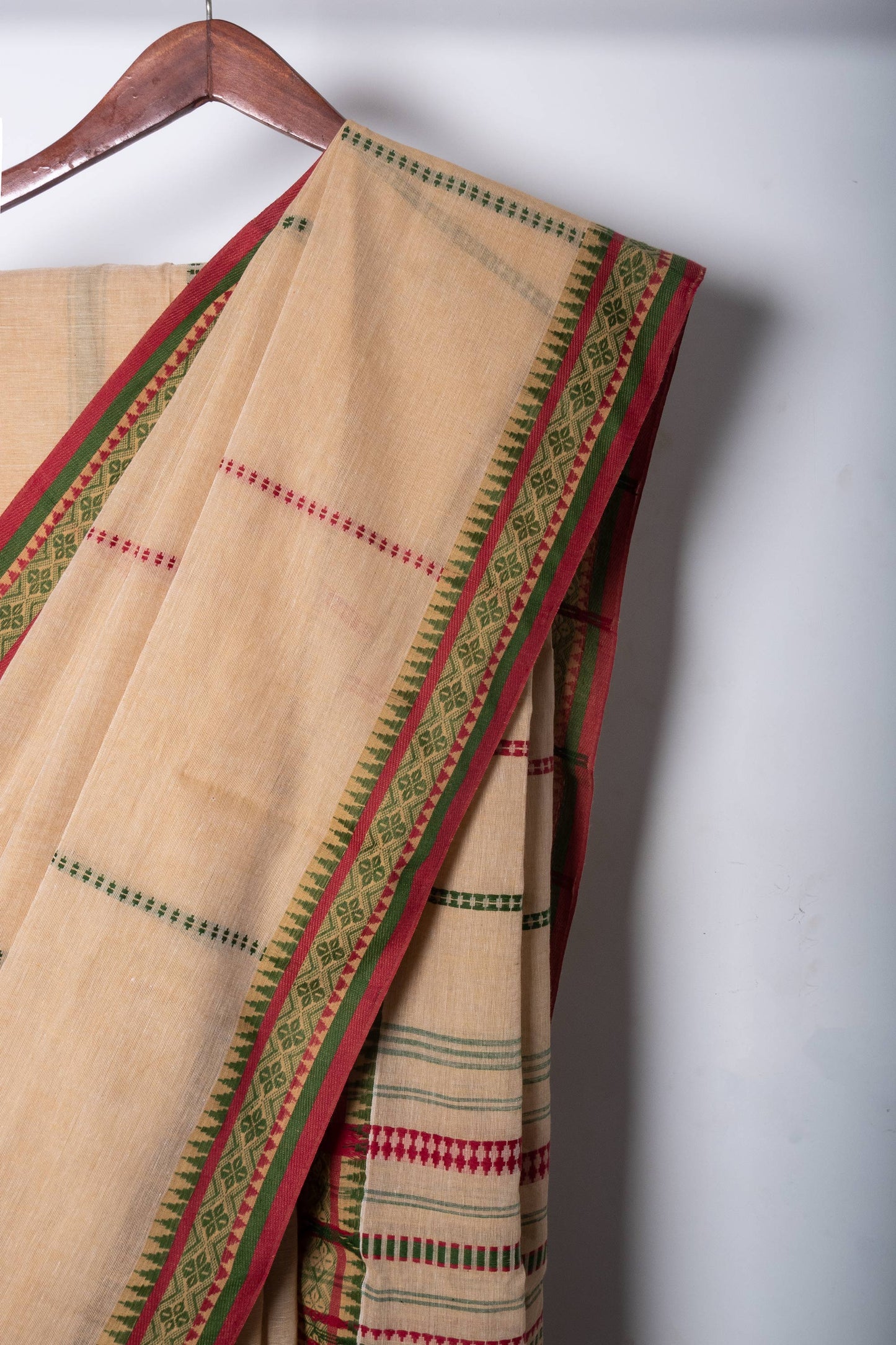 Beige Begumpuri Cotton Handloom Saree with Woven Borders