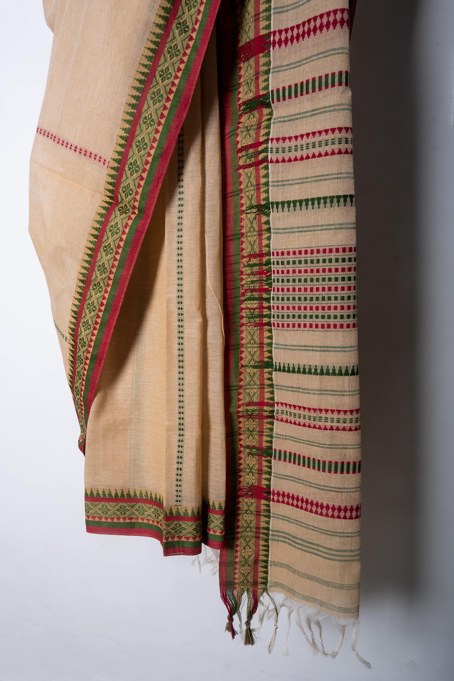 Beige Begumpuri Cotton Handloom Saree with Woven Borders