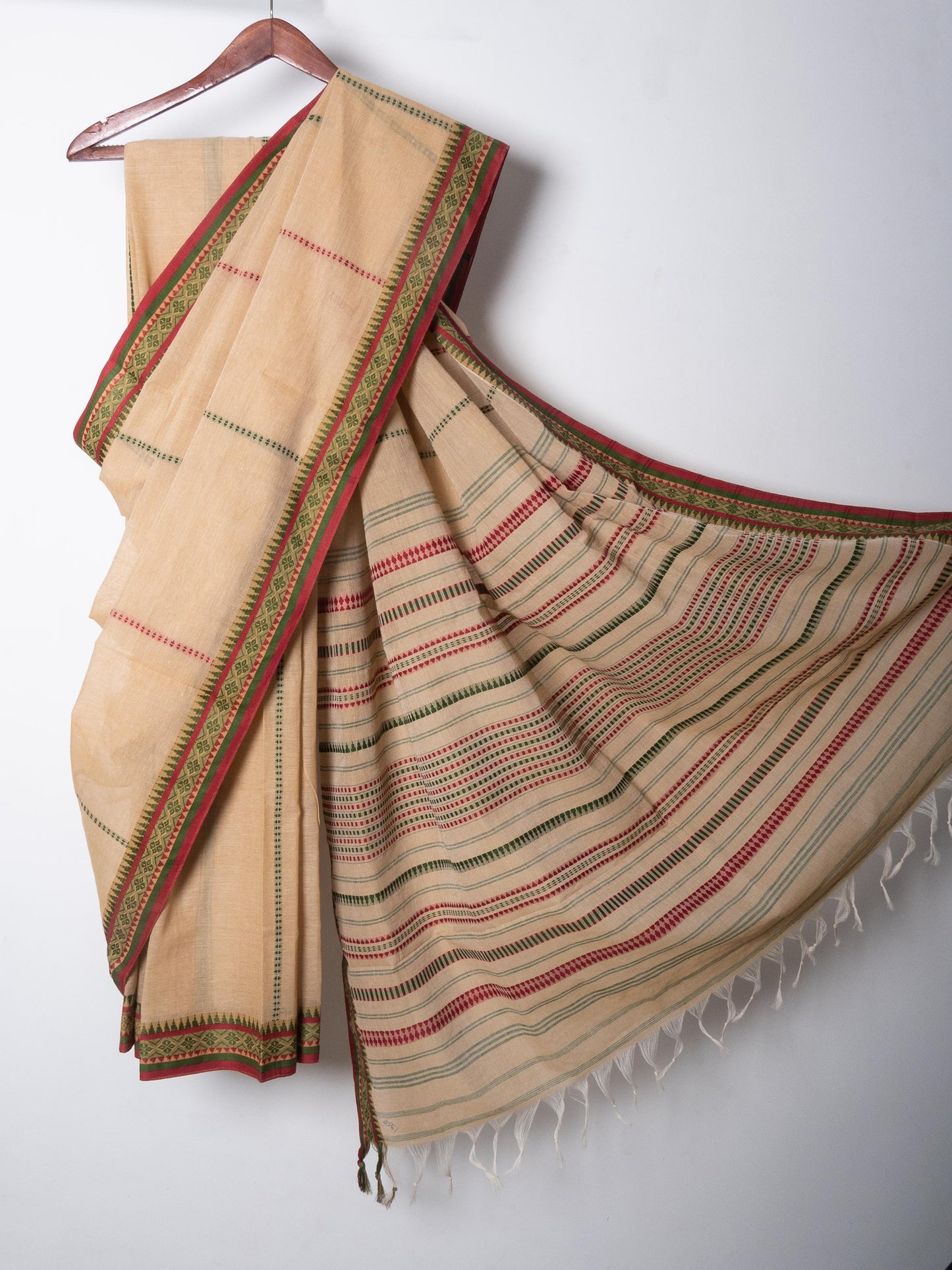 Beige Begumpuri Cotton Handloom Saree with Woven Borders