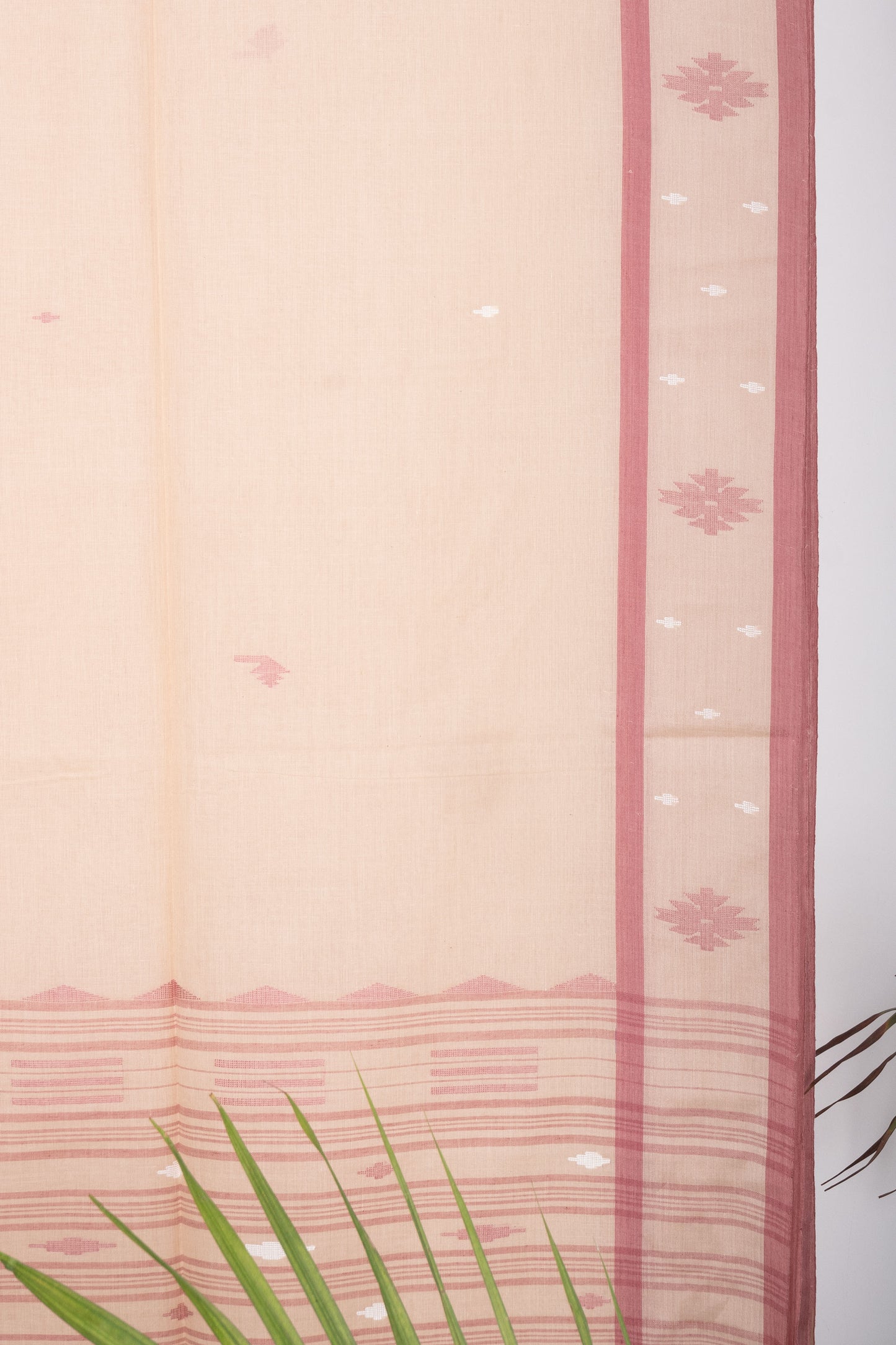 Beige Maroon Purely Handloom Needle Woven Jamdani Saree