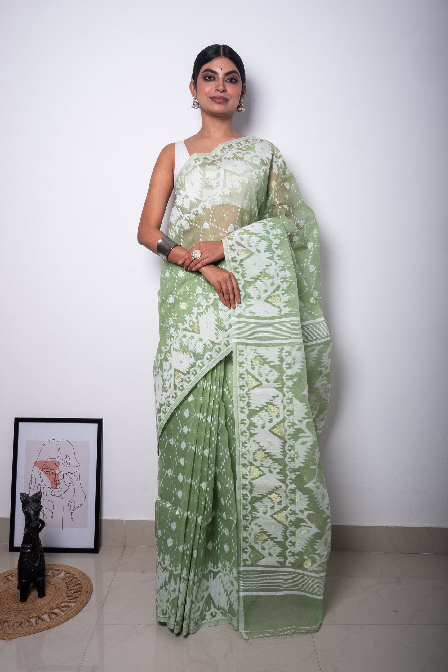 Pastel Green Bengal Dhakai Jamdani Saree