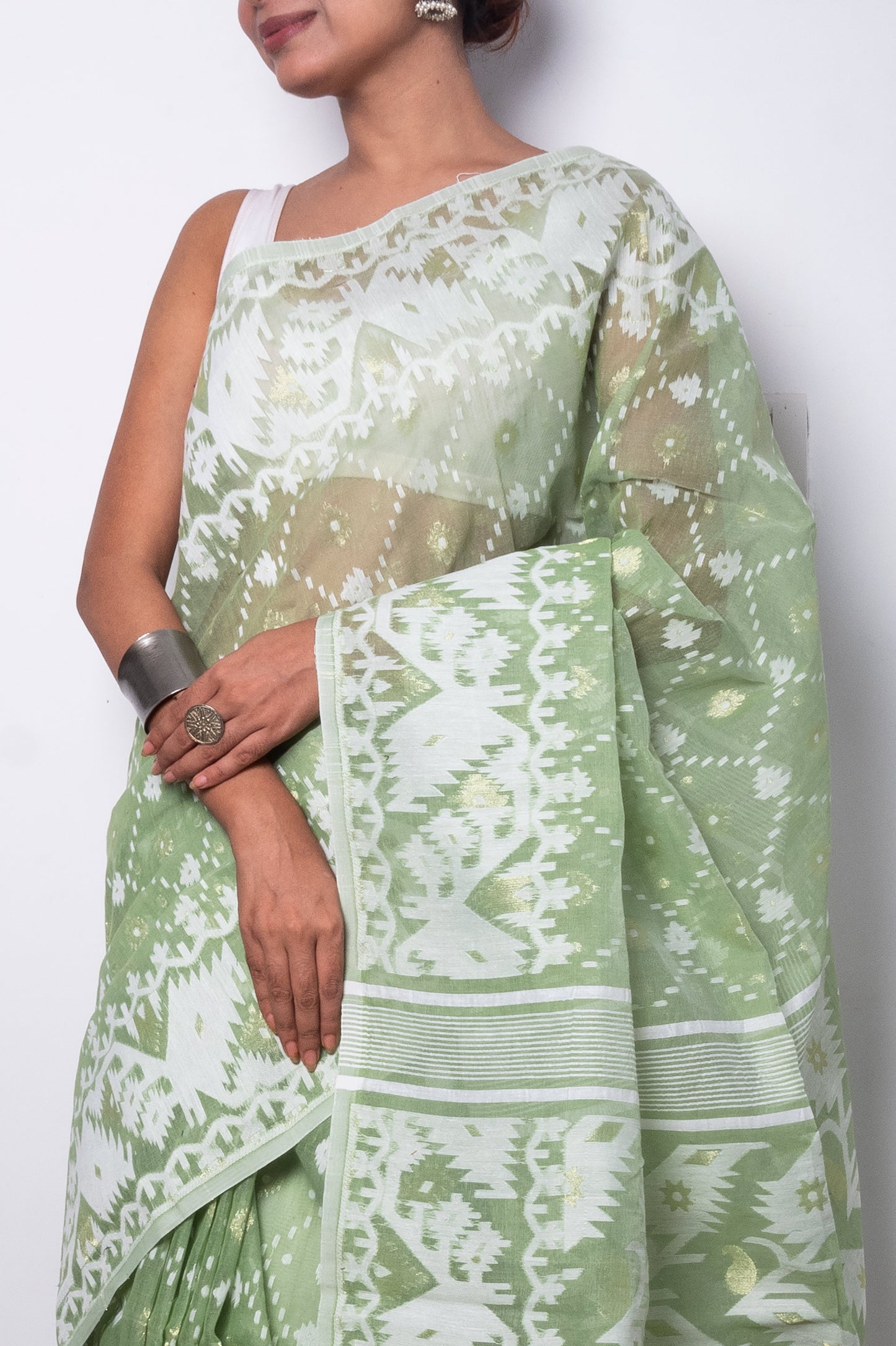 Pastel Green Bengal Dhakai Jamdani Saree