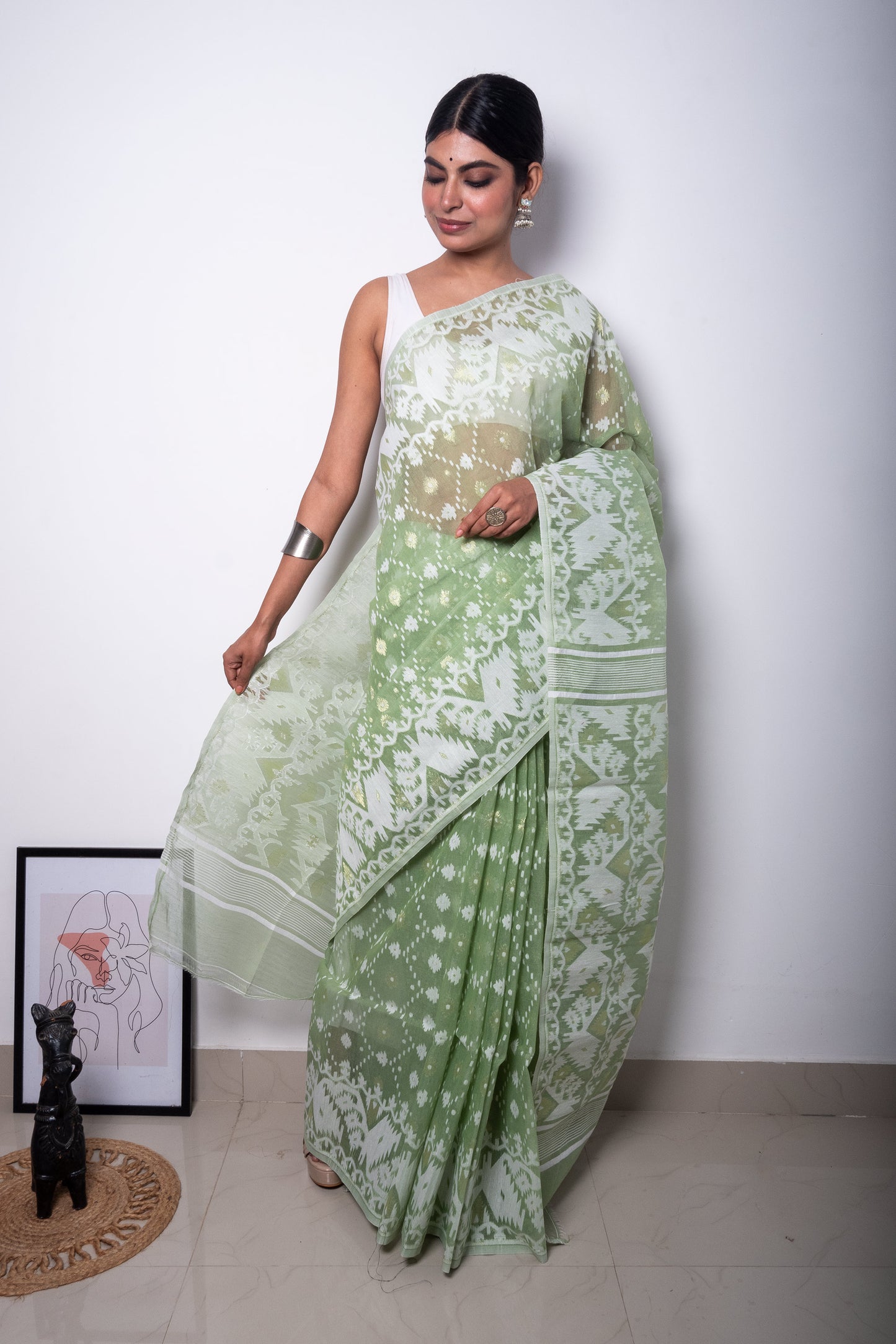 Pastel Green Bengal Dhakai Jamdani Saree