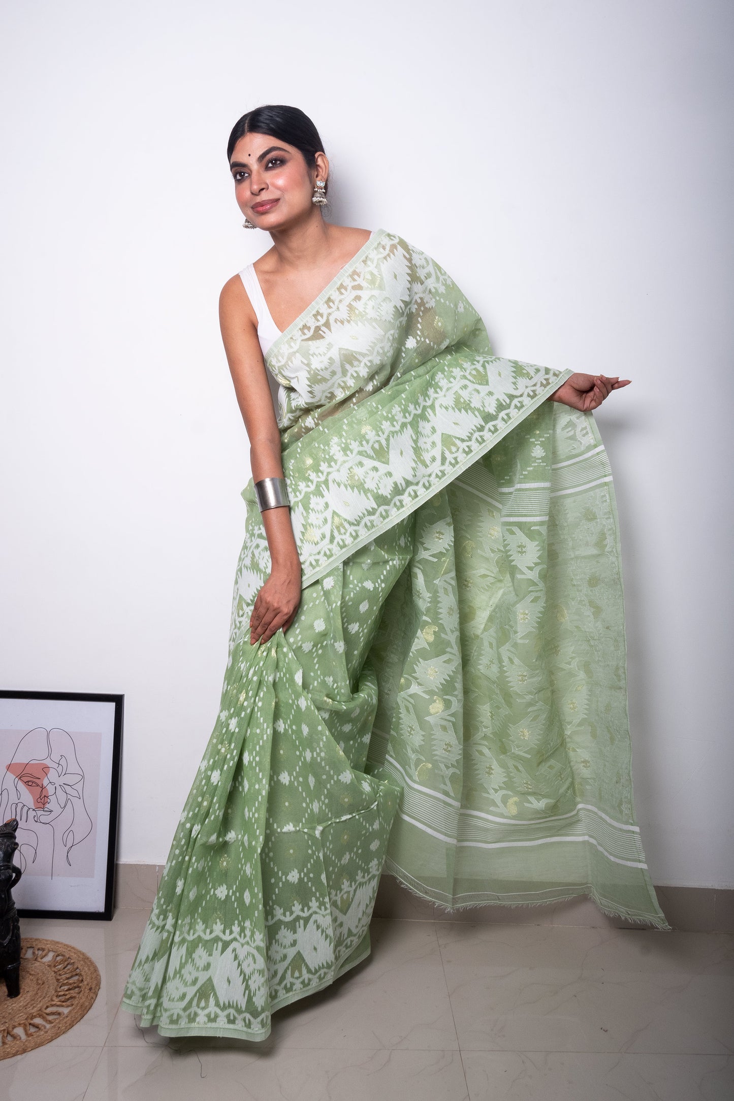 Pastel Green Bengal Dhakai Jamdani Saree