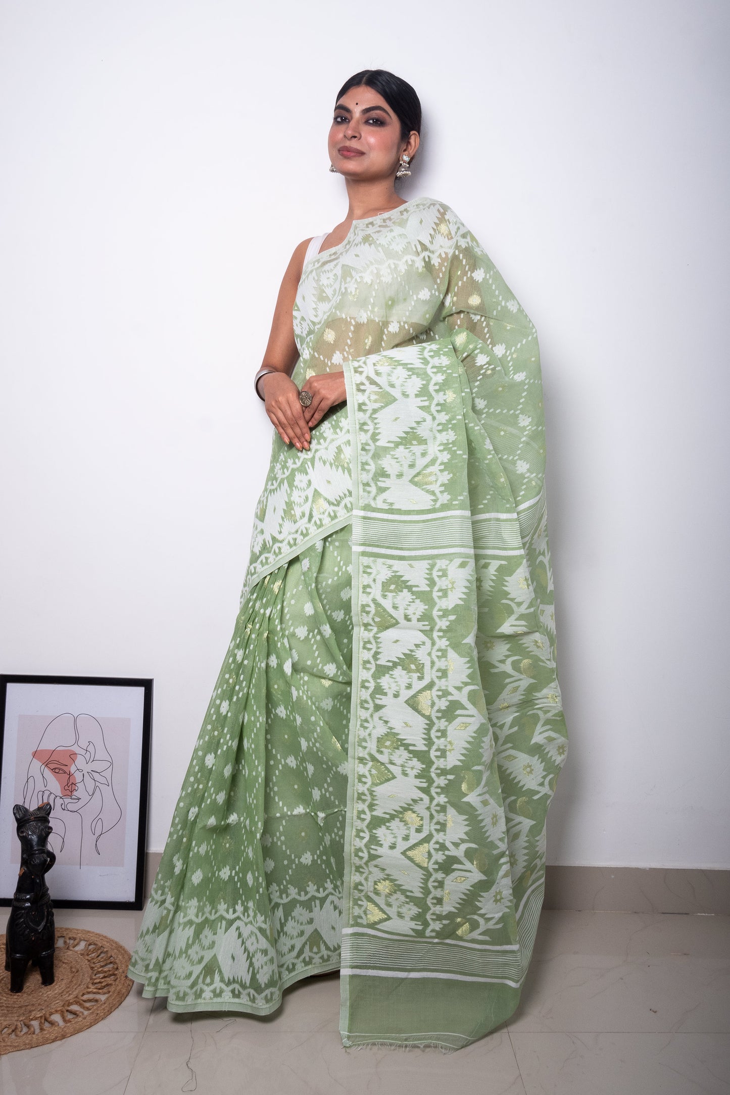 Pastel Green Bengal Dhakai Jamdani Saree