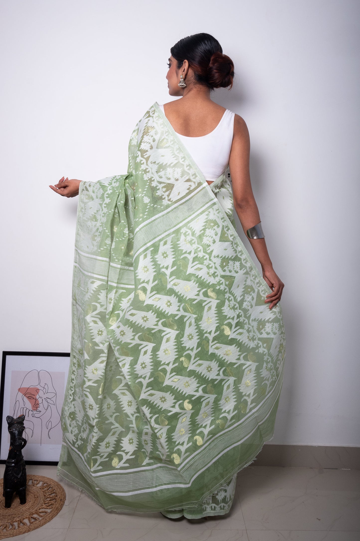 Pastel Green Bengal Dhakai Jamdani Saree