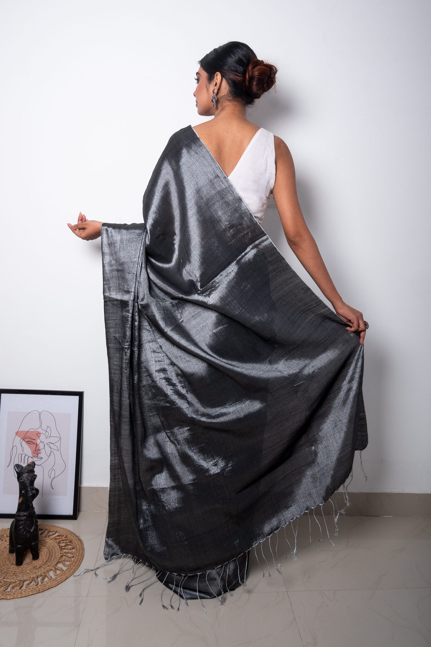 Slate Grey Cotton Tissue Saree