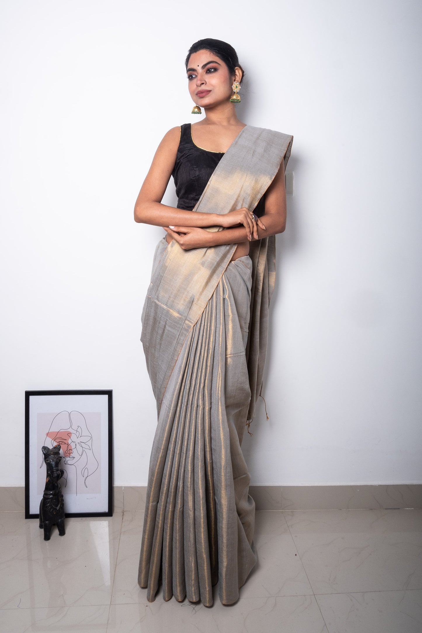 Antique Champagne Cotton Tissue Saree