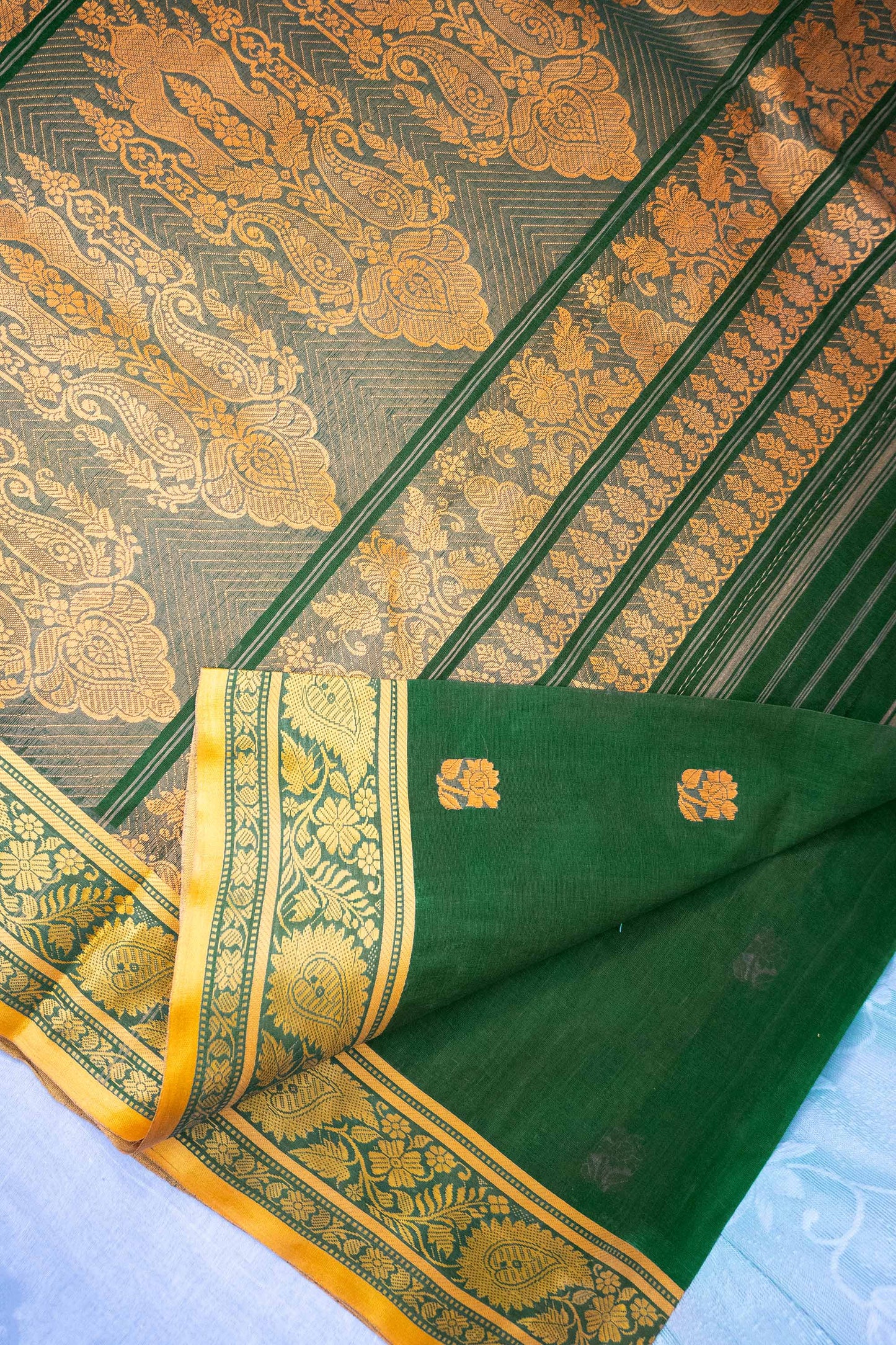Royal Green Cotton Handloom Woven Baluchari Saree