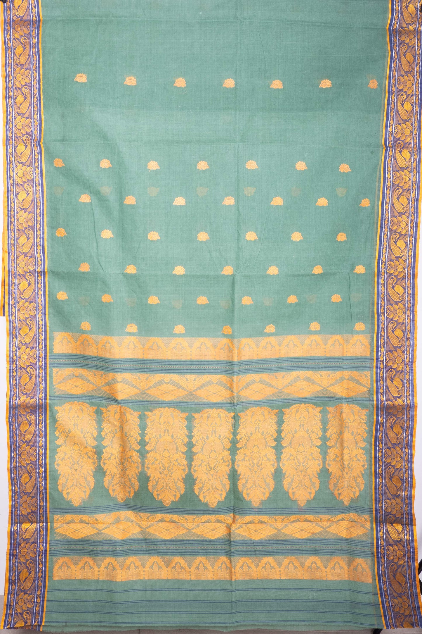 Pastel Green Cotton Handloom Woven Baluchari Saree