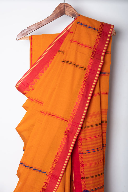 Sunset Yellow Begumpuri Cotton Handloom Saree with Woven Borders