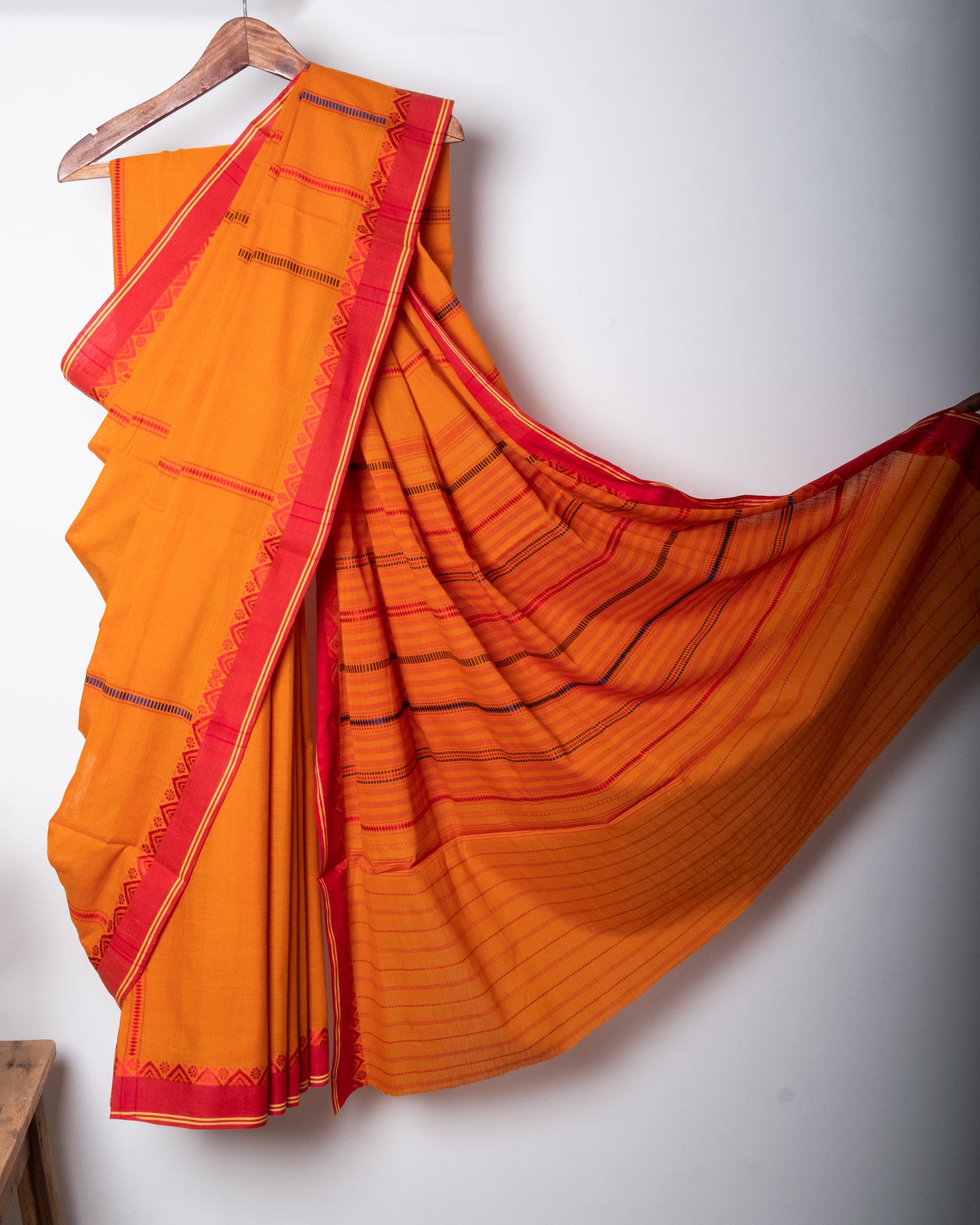Sunset Yellow Begumpuri Cotton Handloom Saree with Woven Borders