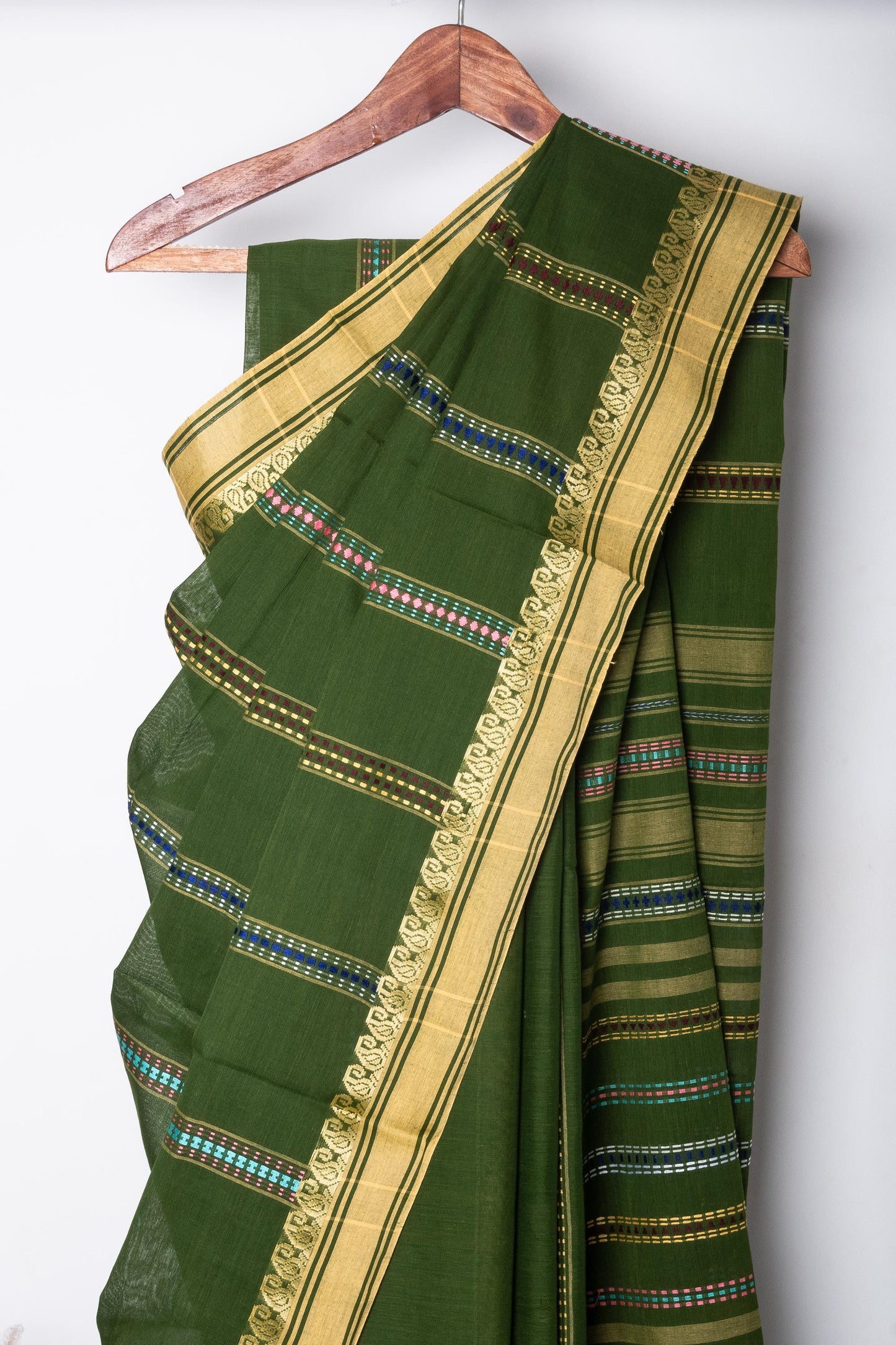 Green Begumpuri Cotton Handloom Saree with Woven Borders