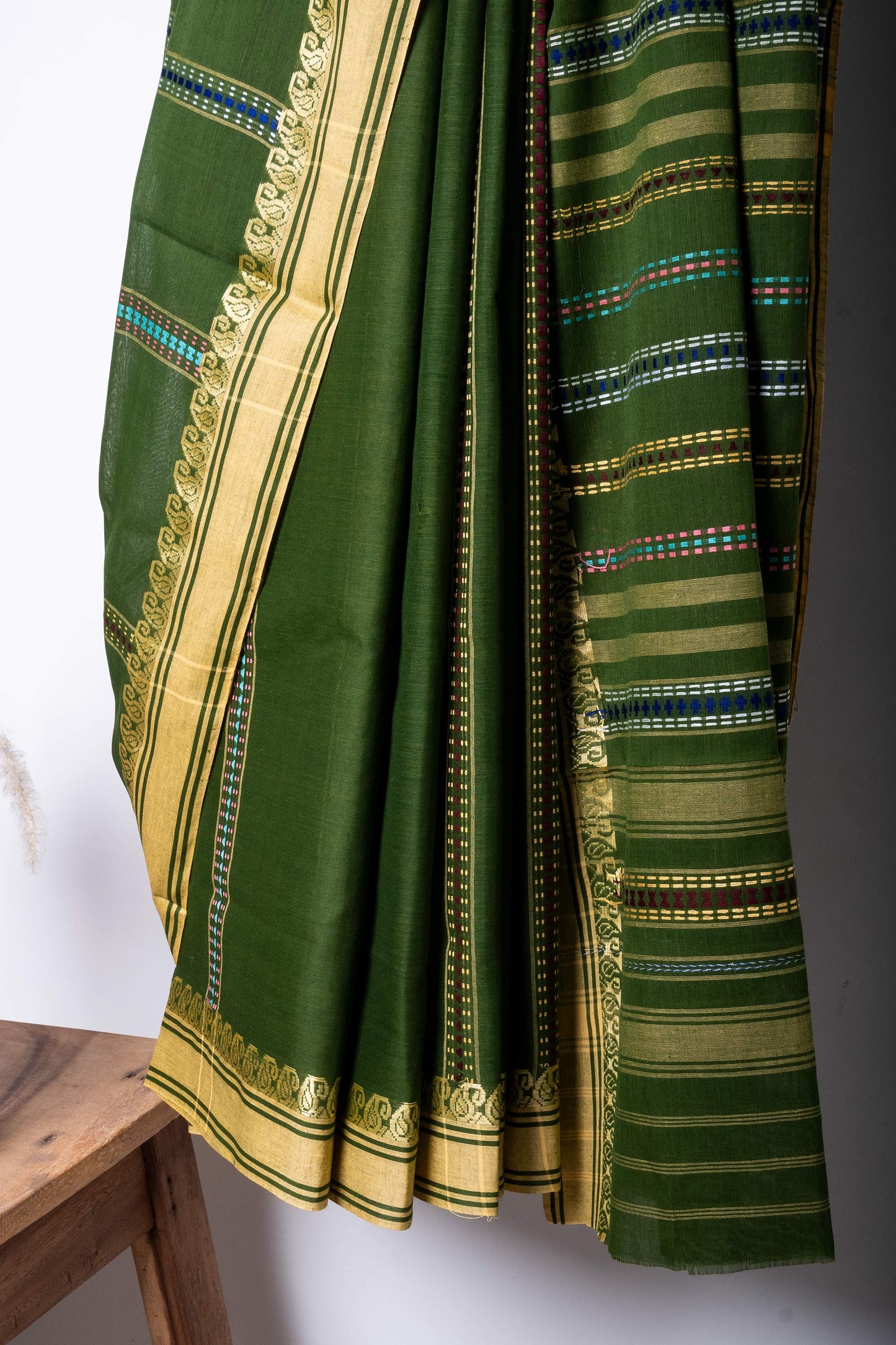 Green Begumpuri Cotton Handloom Saree with Woven Borders