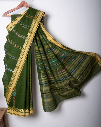 Green Begumpuri Cotton Handloom Saree with Woven Borders