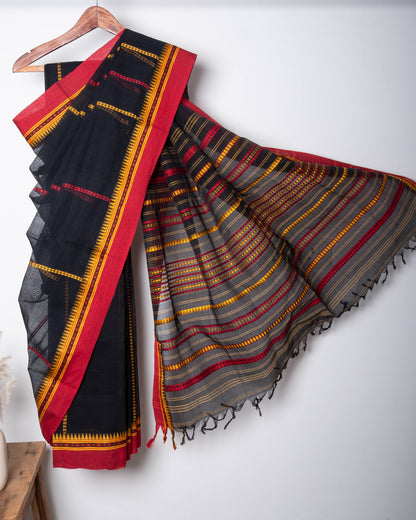 Black Begumpuri Cotton Handloom Saree with Woven Borders