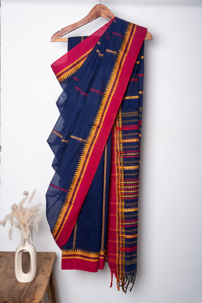 Blue Begumpuri Cotton Handloom Saree with Woven Borders
