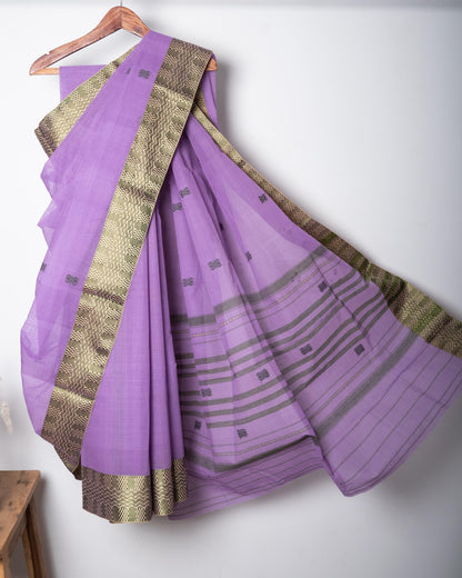 Lavender Cotton Handloom Woven Dhaniakhali Saree