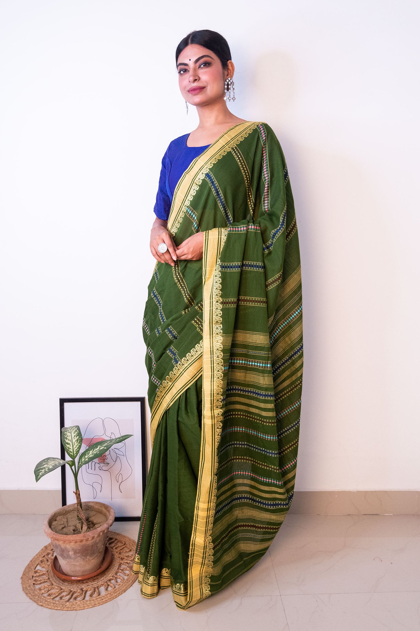 Green Begumpuri Cotton Handloom Saree with Woven Borders